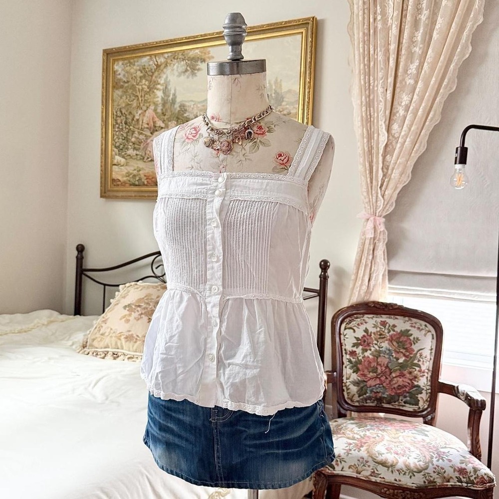 white babydoll top Y2K Odille by Anthropologie size 4 white cotton cami